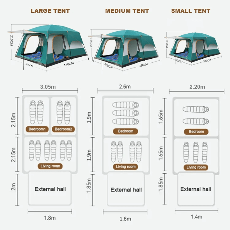 CAMPBLOOM - Large Space Camping Telt PU &gt;3000mm 3-10 ppl